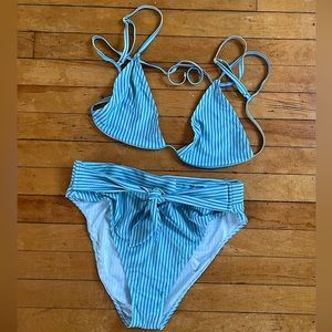 ASOS Unique21 Blue Striped Swimsuit Bikini
